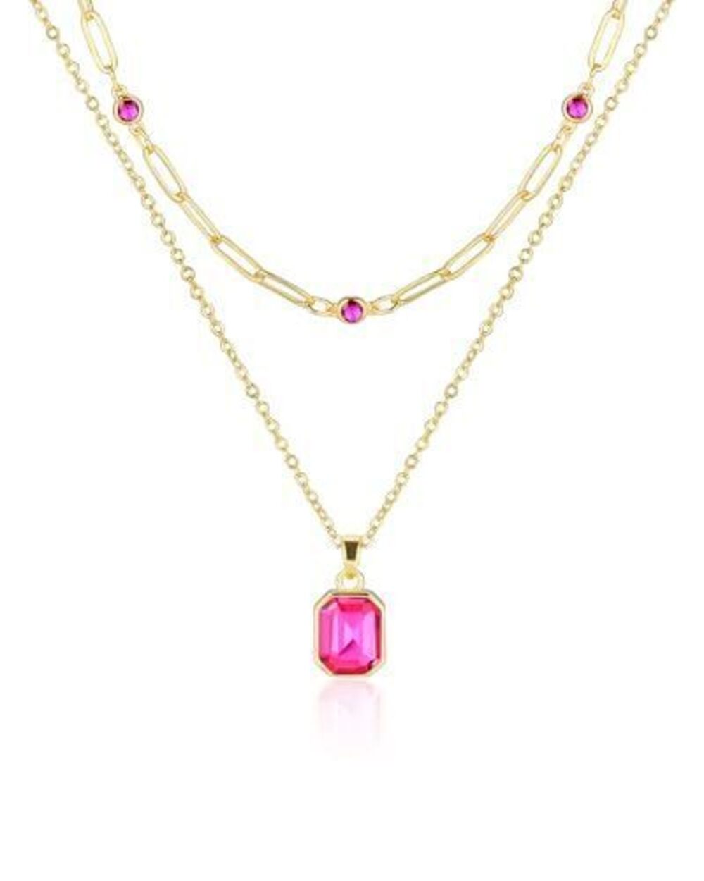 5392 Gold Layered Necklaces , 18k Gold Plated Crystal Necklace Paperclip
